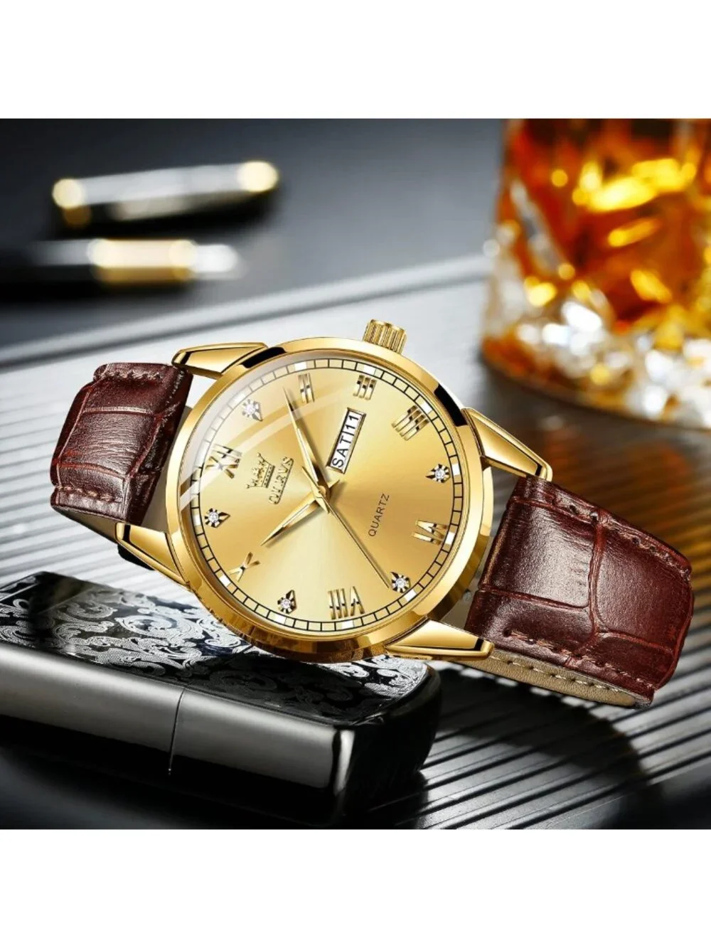Stylish Men's Analog Quartz Watch with Day & Date, Luminous Hands, 3 Dial Colors